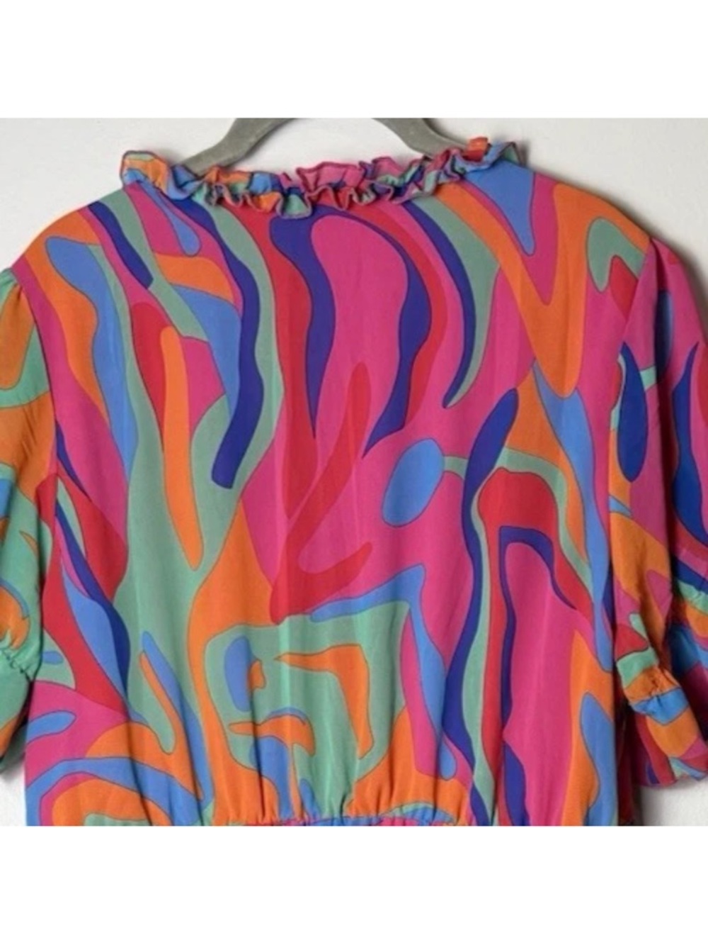 NWOT Maxi Dress Sz Large Casual Boho Printed V Neck Long Evening Colorful Ruffle - Picture 7 of 8